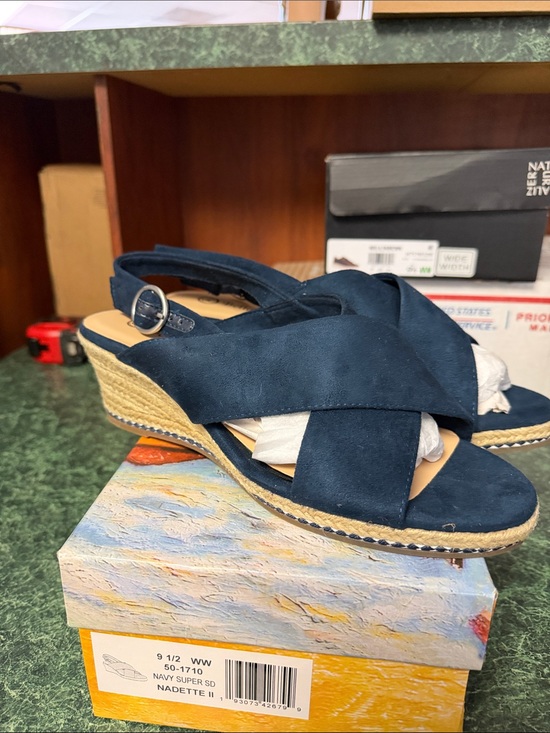 Bella Vita Shoes - Bella Vita Navy Suede Crisscross Espadrille Wedges (Extra Wide)
